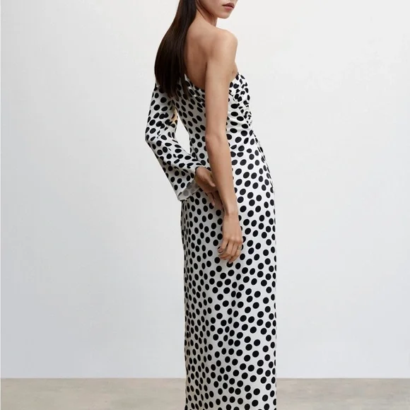 Mango Asymmetrical Black and White polka dot  Dress - Picture 2 of 5